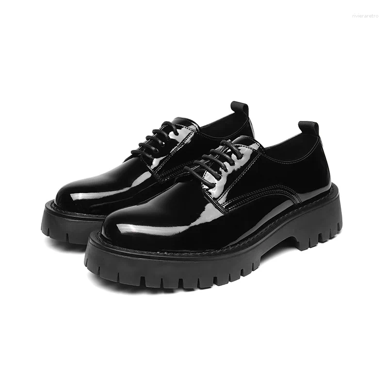 Casual Shoes Korean Style Mens Business Wedding Formal Dresses Patent Leather Lace-up Platform Shoe Black Gentleman Footwear Man