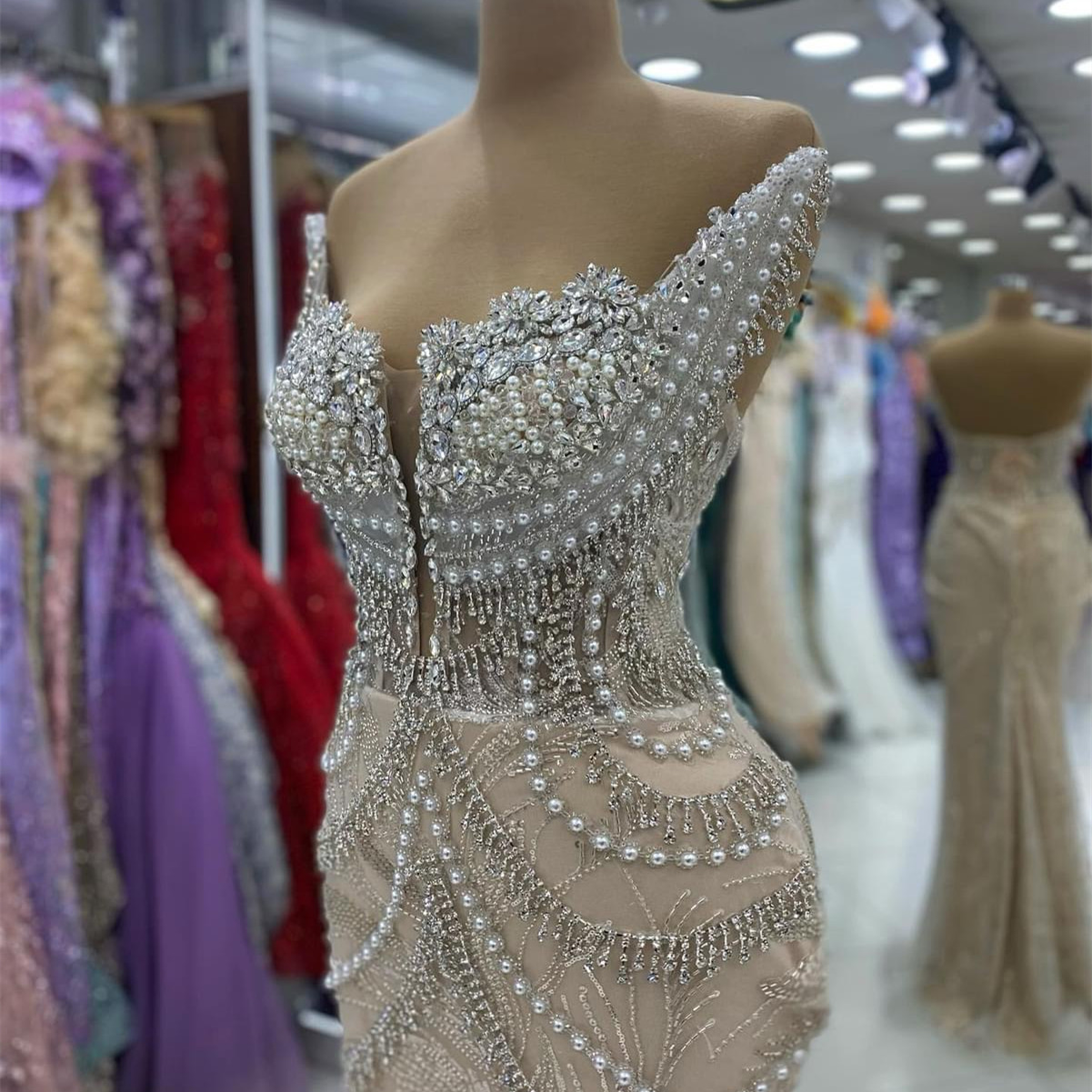 2024 Aso Ebi Plus Size Illusion Mermaid Prom Dress Crystals Champagne Evening Formal Party Second Reception Birthday Engagement Thanksgiving Gowns Dre