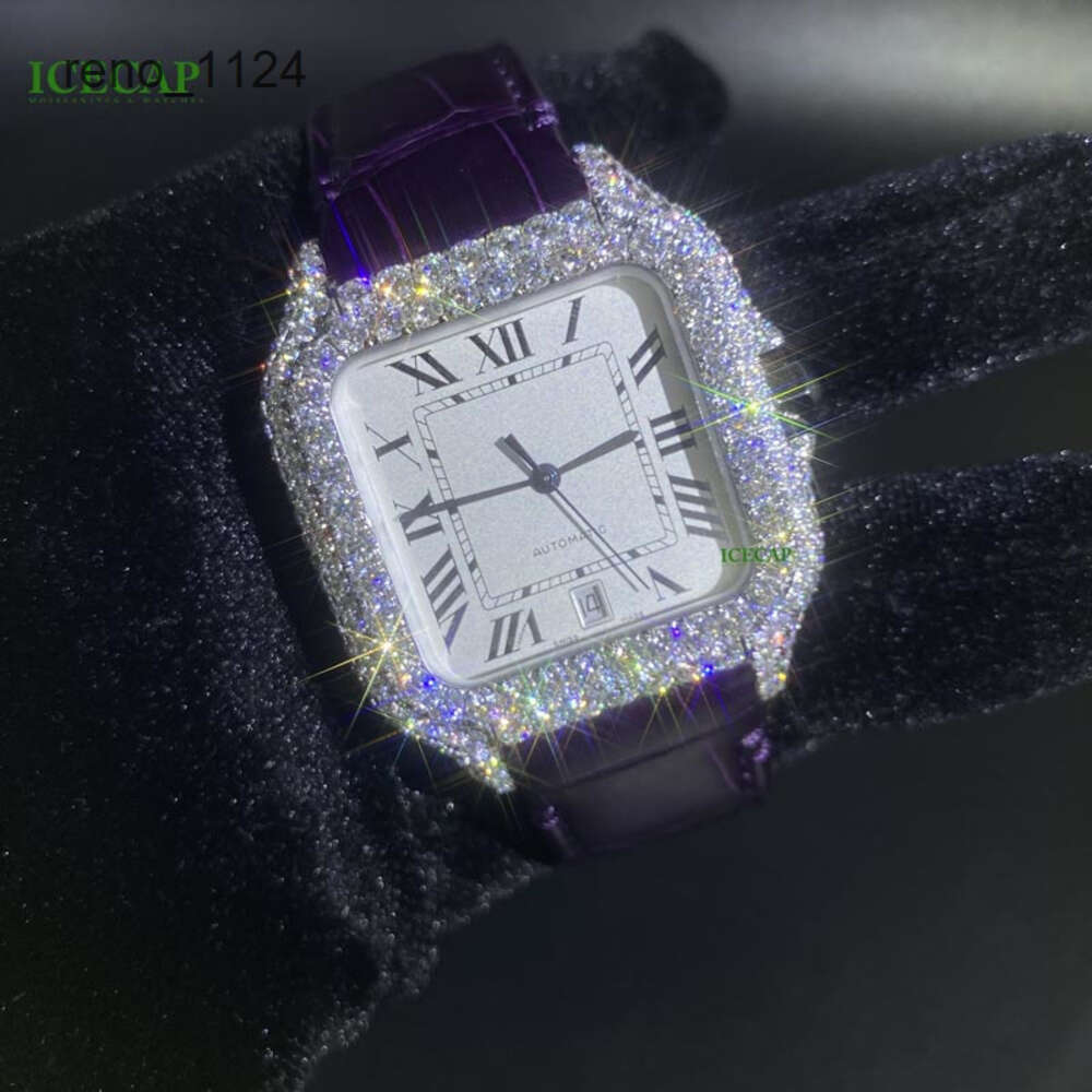 Ice VVS Moissanite Watch Luxury Brand Purple Square 41mm Mechanical Watches Men Women Delicate gift