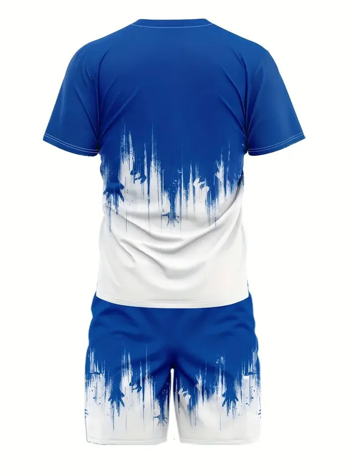 Summer Black And White Tracksuit Short Sleeve T Shirt Set Men Sport Suit Casual 2 Piece Outfits Male Sportwear Clothes For Men 240530