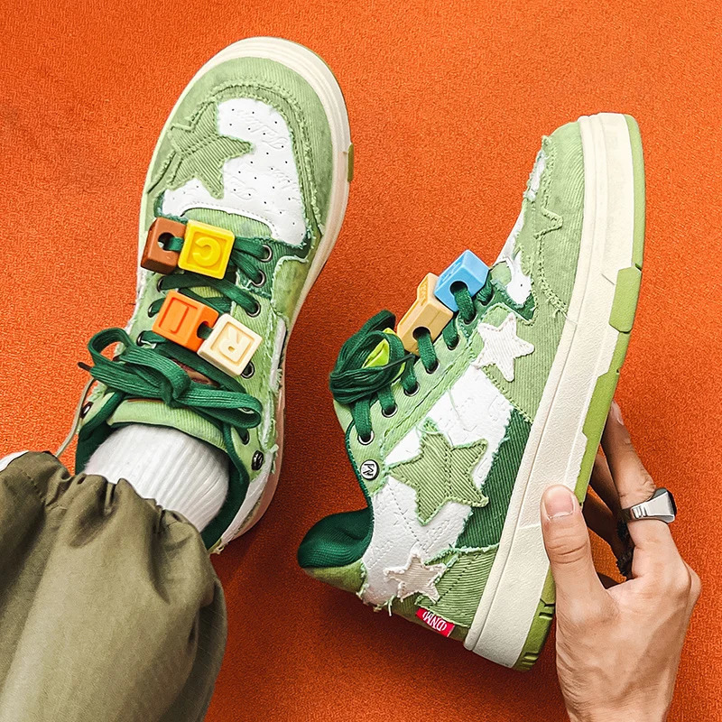 Haruku Style Mens Skateboard Sneakers Green Star Vulcanized Sports Shoes Men Breathable 240607