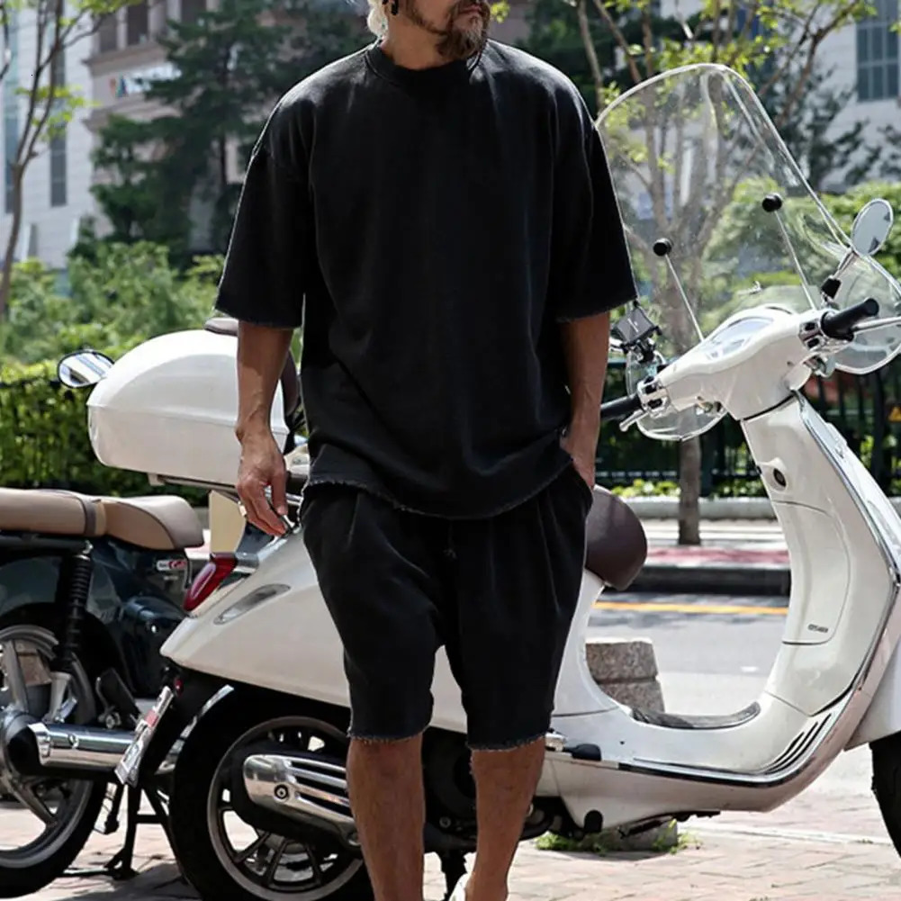 Summer Mens Solid Color Loose Fitting Tracksuits Casual Short Sleeved T-shirt Shorts Pants Two Piece Sets Women Fashion Suit 240529