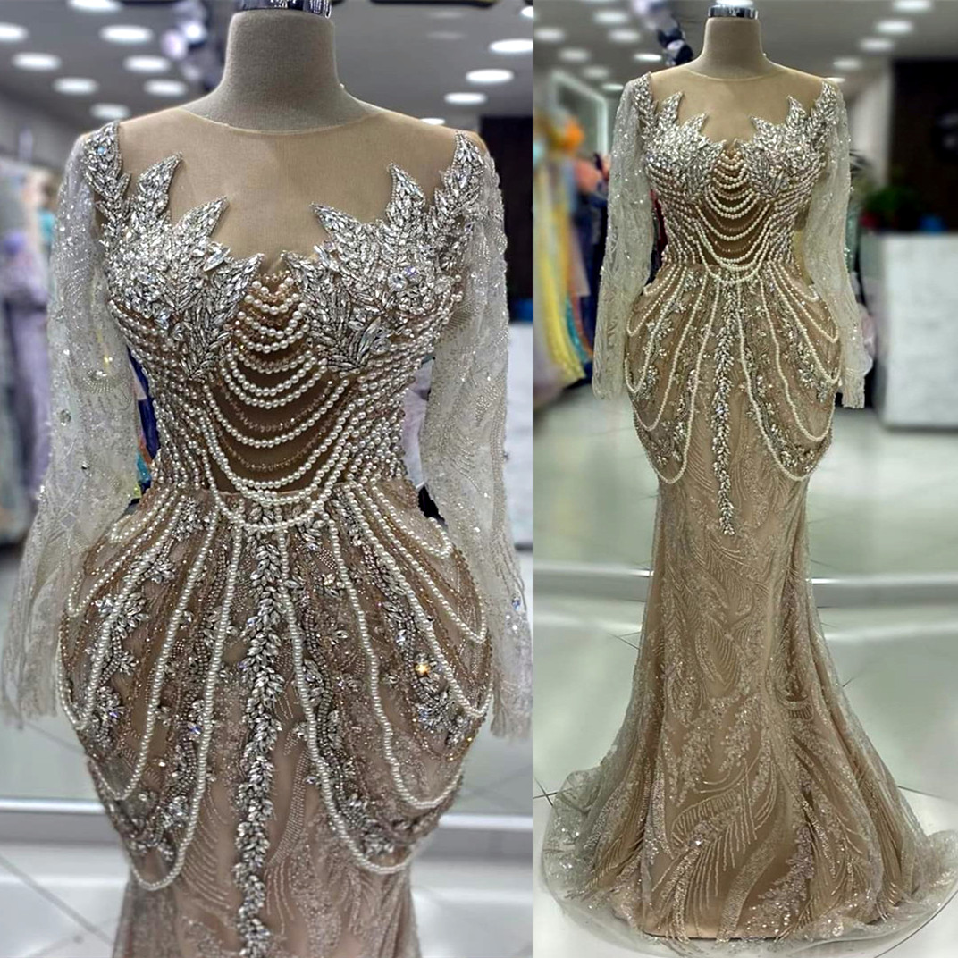 2024 Aso Ebi Plus Size Illusion Mermaid Prom Dress Crystals Pearls Evening Formal Party Second Reception Birthday Engagement Thanksgiving Gowns Dresse