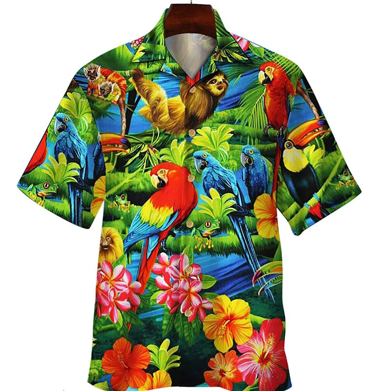 Summer Floral Parrot 3d Print Shirt Men Women Fashion Shirts SingleBreasted Short Sleeve Hawaiian Blouse Mens Clothing 240601Z