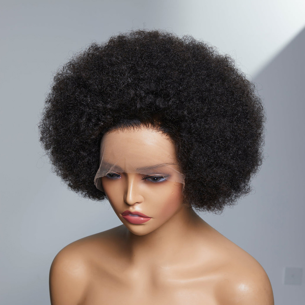Natural Afro Wig Brazilian Human Hair 13x2 Lace Headband Without Glue 200 Density Fluffy Hairstyle Short Hair Wigs Explosive Hairstyle For Women