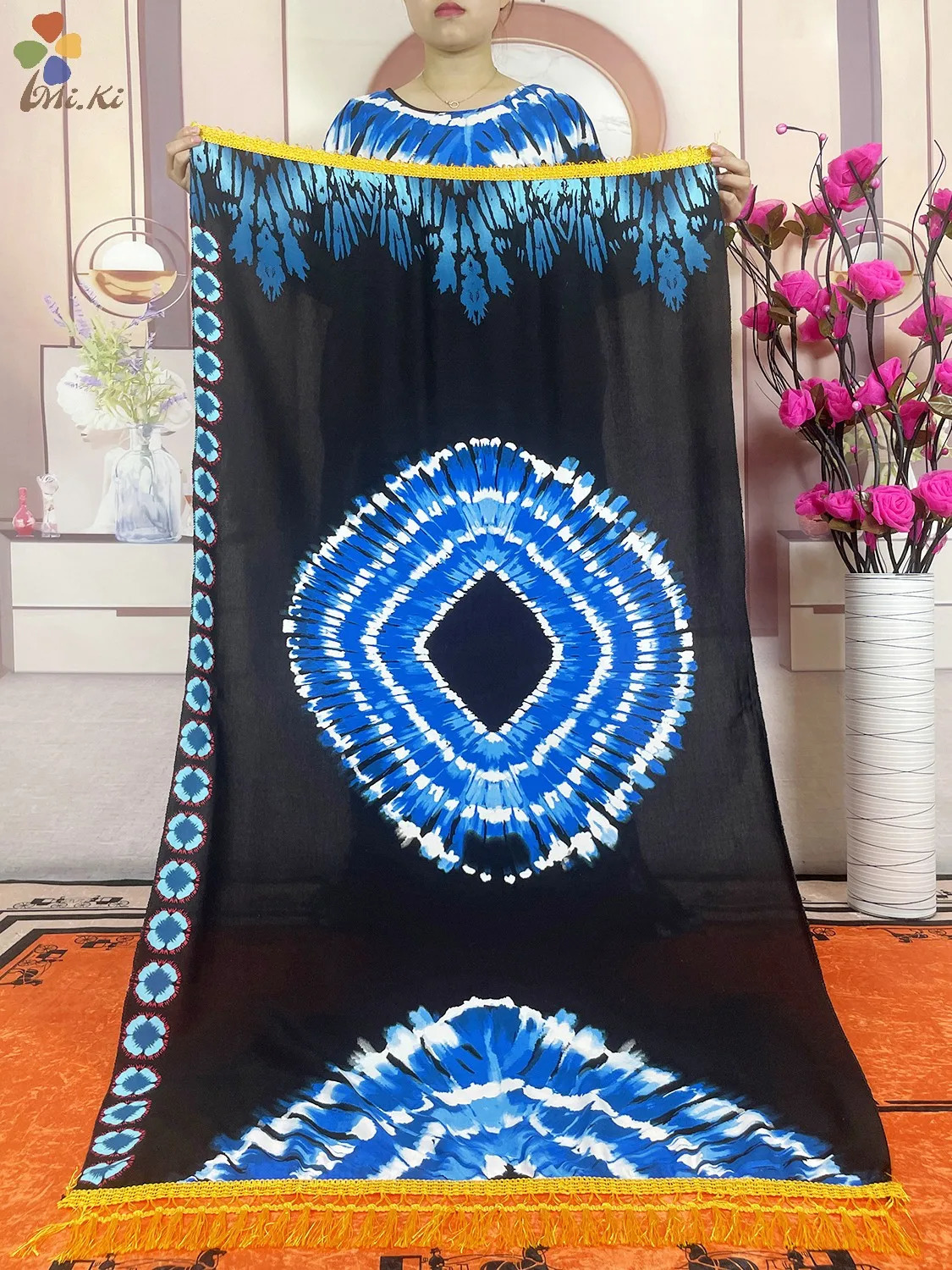 Summer African Women Party Robe Tie Dyed Print Loose Cotton Large Size Scarf Dress Kaftan Dress Islamic Short sleeved Clothing 240529
