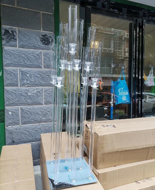 Acrylic Candelabra 9 Heads Candle Holders, Wedding Candlesticks, Flower Stand Holder, Candelabrum for Center Table Decoration H260310