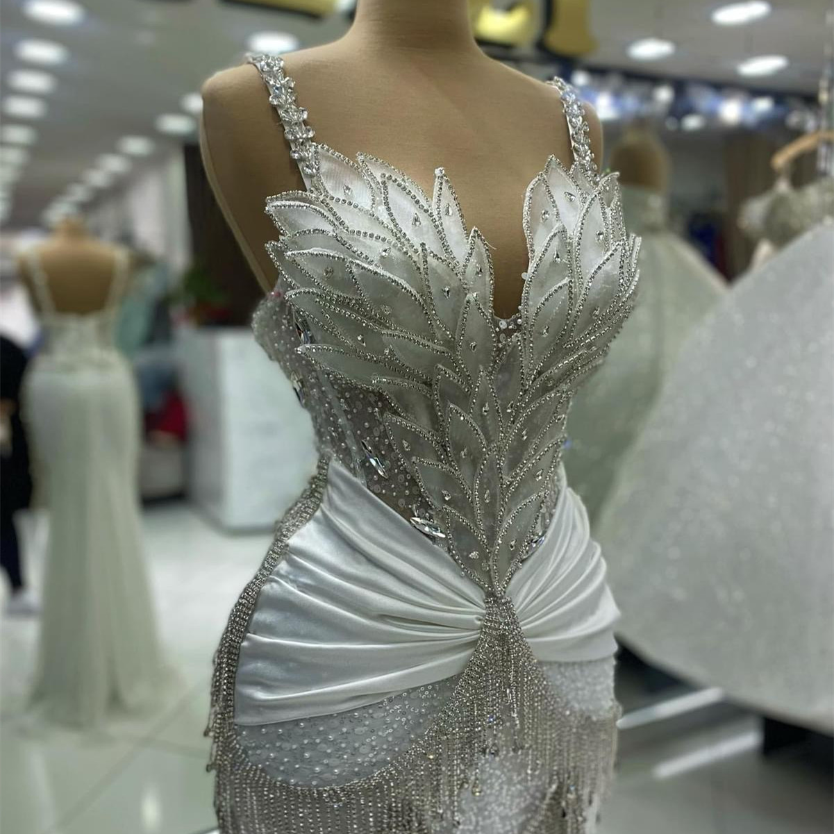 2024 Aso Ebi Plus Size Iovry Mermaid Prom Dress Crystals rals Beaded Evening Formal Party Second Reception Birthday Engagement Thanksgiving Gowns Dres
