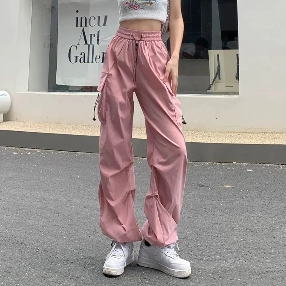 Y2k Cargo Pants for Women Parachute Sweatpants Streetwear Oversize Hip Hop Baggy Trousers Female Loose Wide Leg Tech Pants 240530