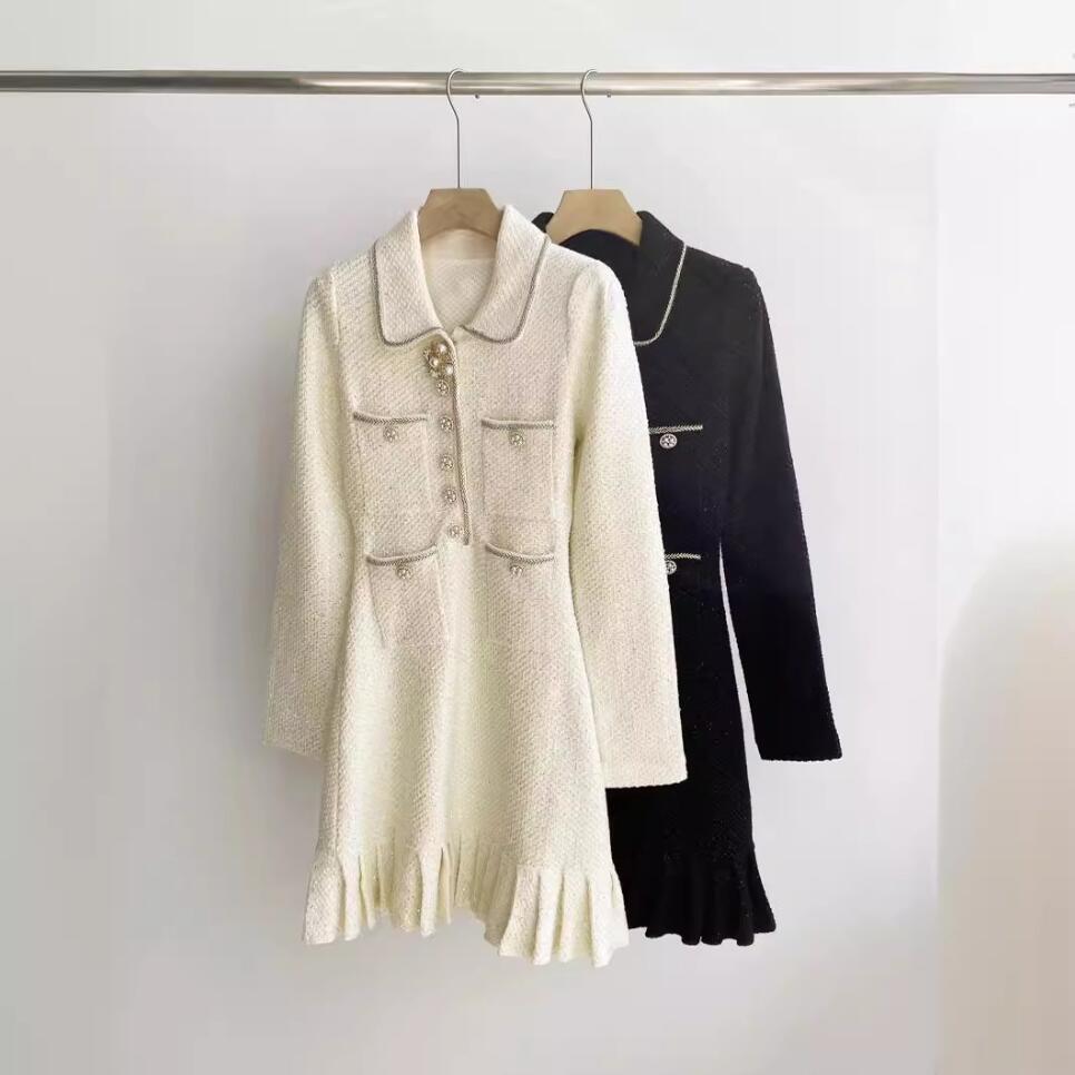 2026 Spring/Summer Designer Printed Long Sleeve Knitted Dress Slimming Women's Skirt