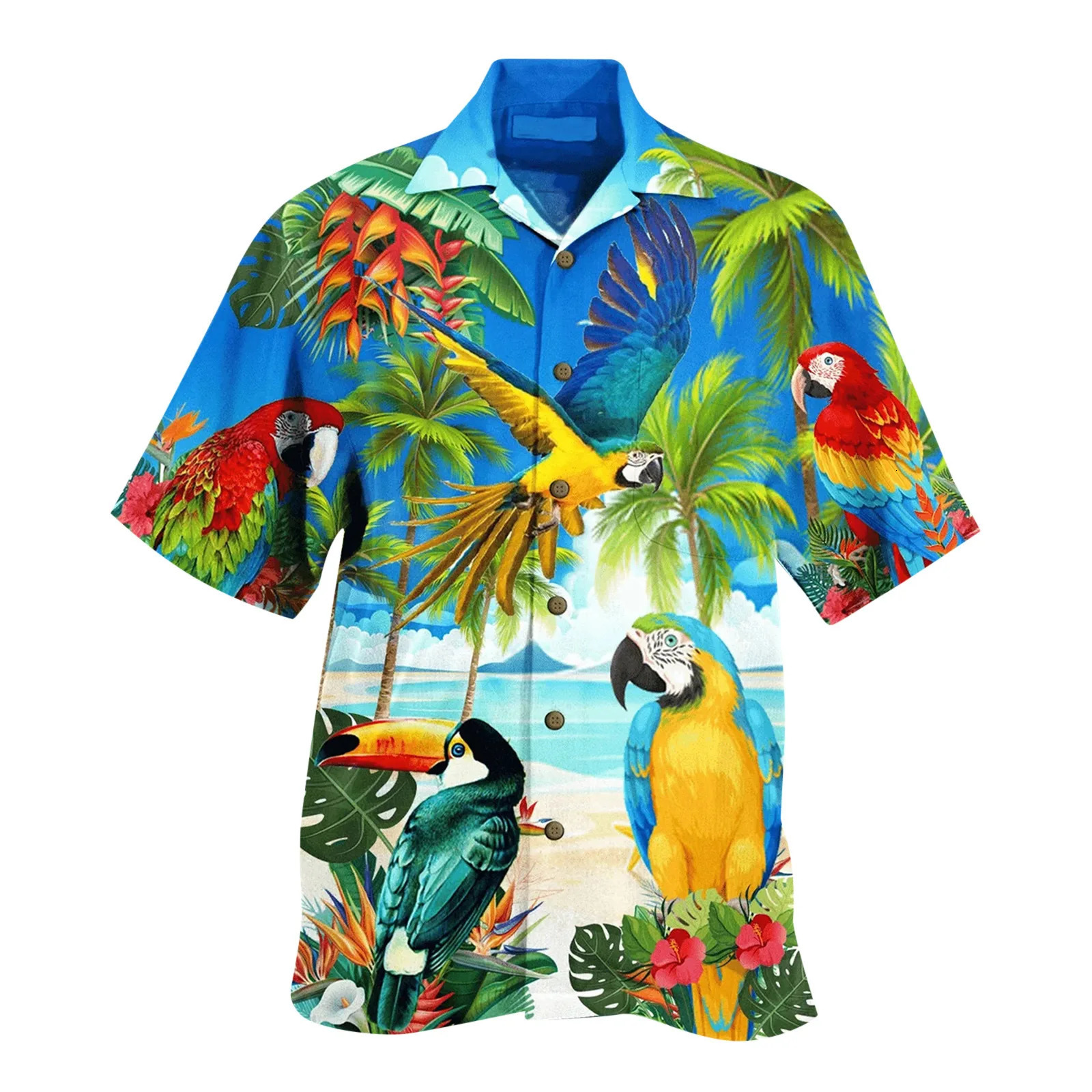 Summer Floral Parrot 3d Print Shirt Men Women Fashion Shirts SingleBreasted Short Sleeve Hawaiian Blouse Mens Clothing 240601Z