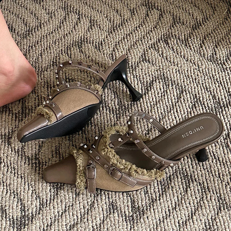 Female Shoes For Thin High Heels Pointed Toe Elegant Ladies Sandals Slingbacks Slides Fashion 2024 Footwear Black Women Pumps 240607