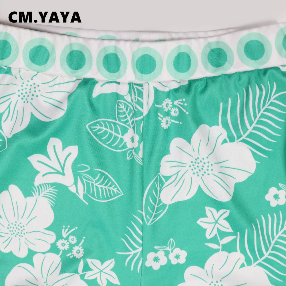 CM.YAYA Floral Print Womens Set Halter Strapless Top and Wide Leg Pants Summer Two 2 Piece Set Beach Holiday Outfits Tracksuit 240531