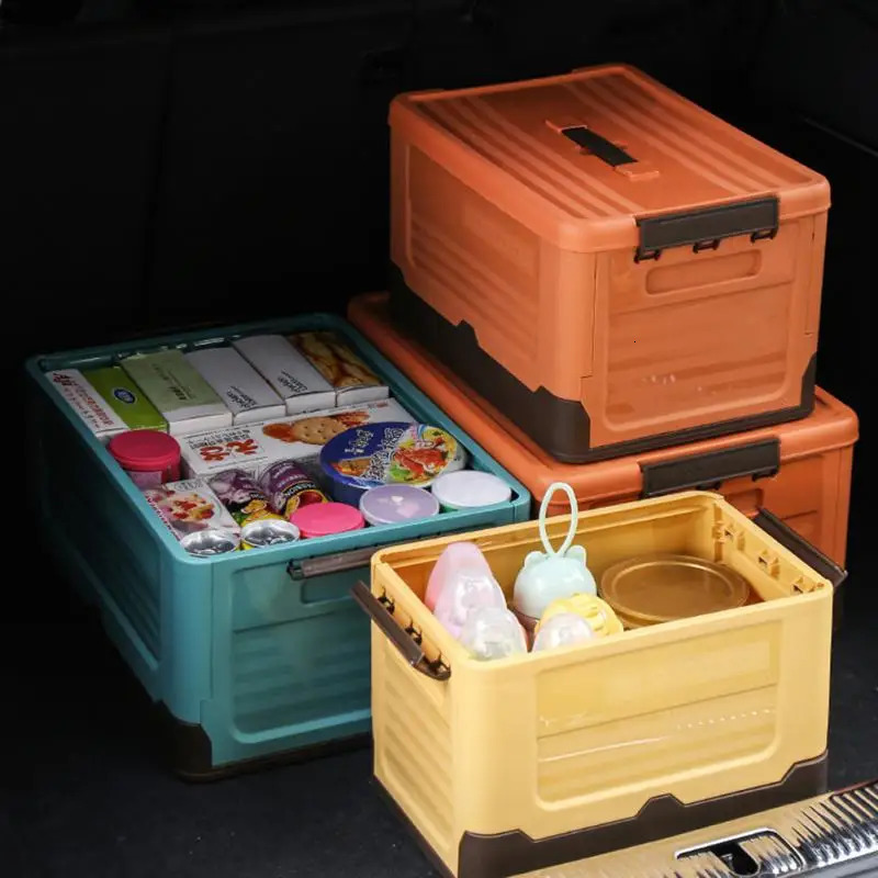 Plus size foldable storage plastic clothing organizer covered toy book tool trunk car outdoor travel folding box 240604