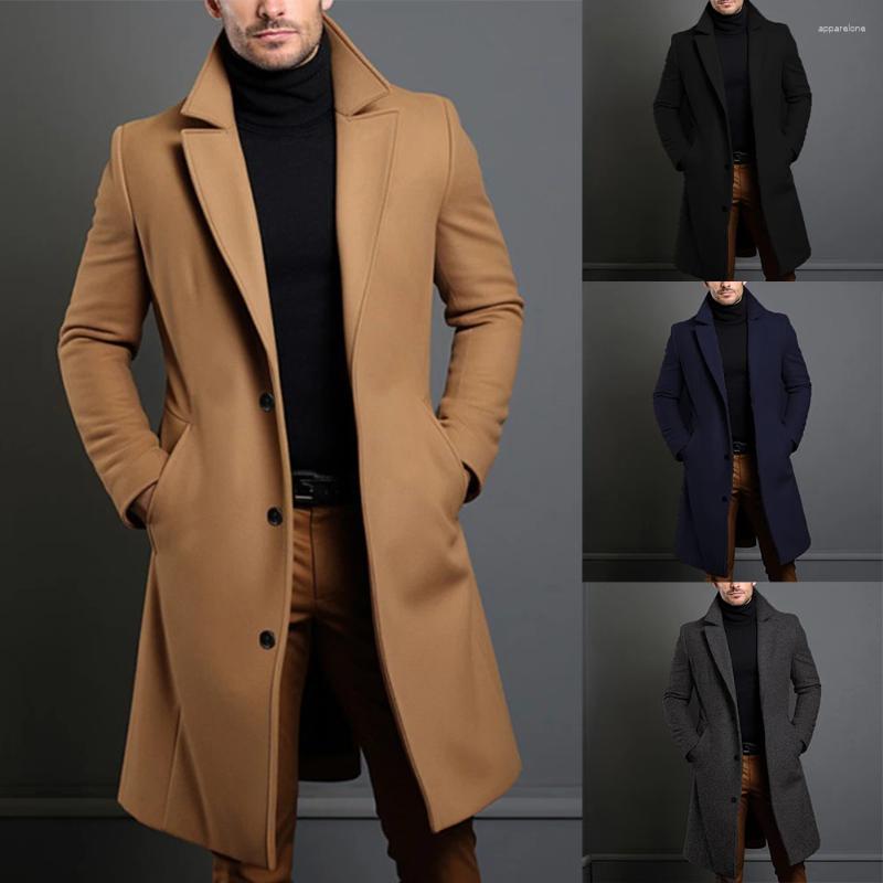 Men's Trench Coats Black Coat For Men Long Wool Blends Overcoat Single Breasted Luxury Top Cold Resistant Business Look