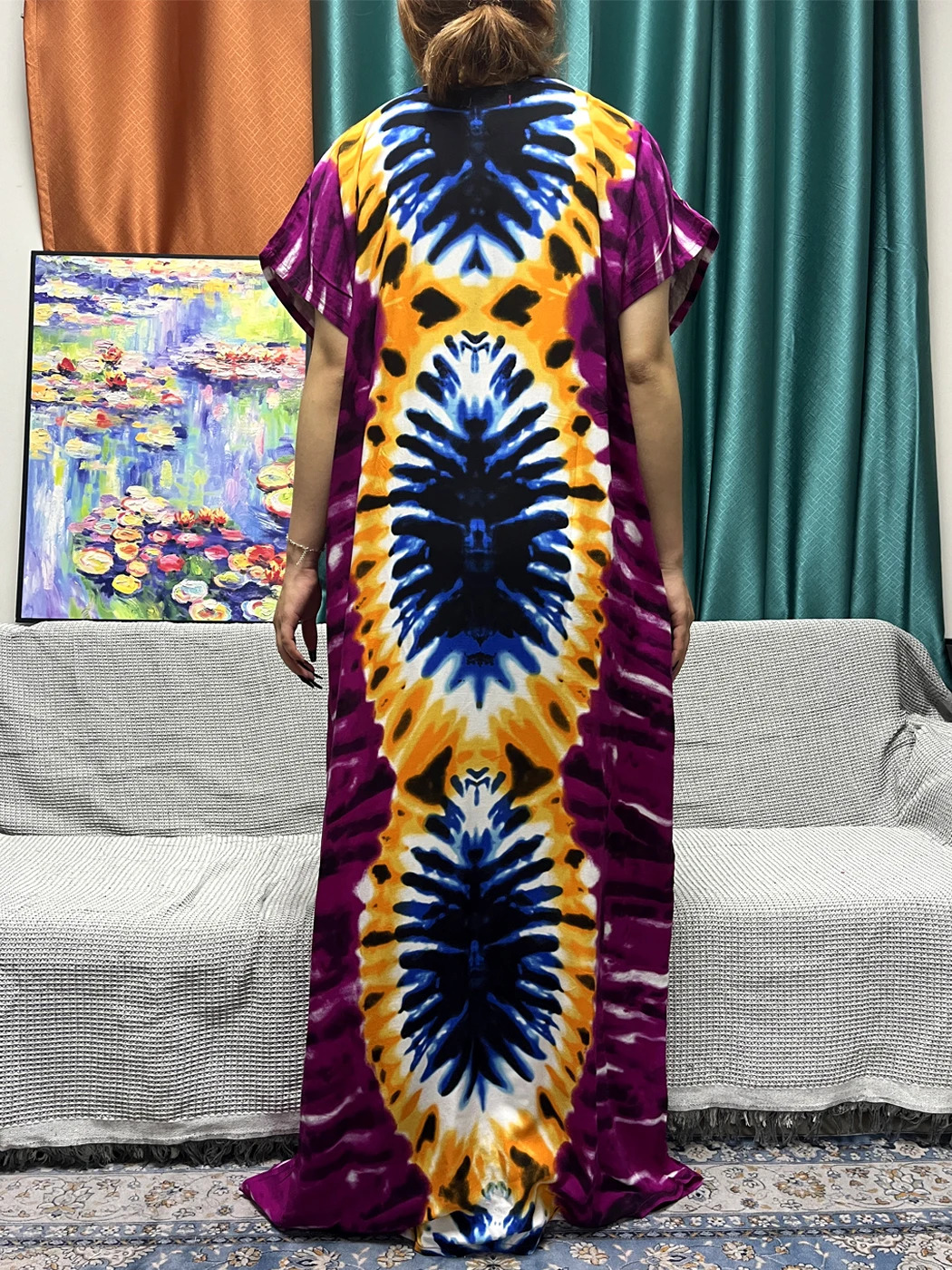 Muslim Printed Abayas For Women Dubai Cotton Short SLeeves Appliques Loose Femme Robe African Islam Dresses With Hijabs 240529