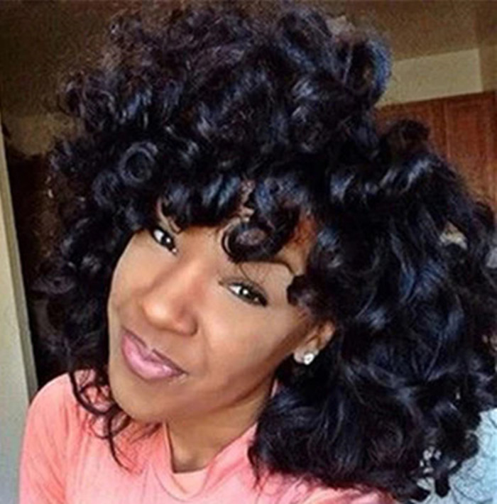 Afro Rose Curly Funmi Wigs with Bang Short Bouncy Curly Bob Wig 250% density Machine Made Rose Curl Human Hair Wig For Black Women