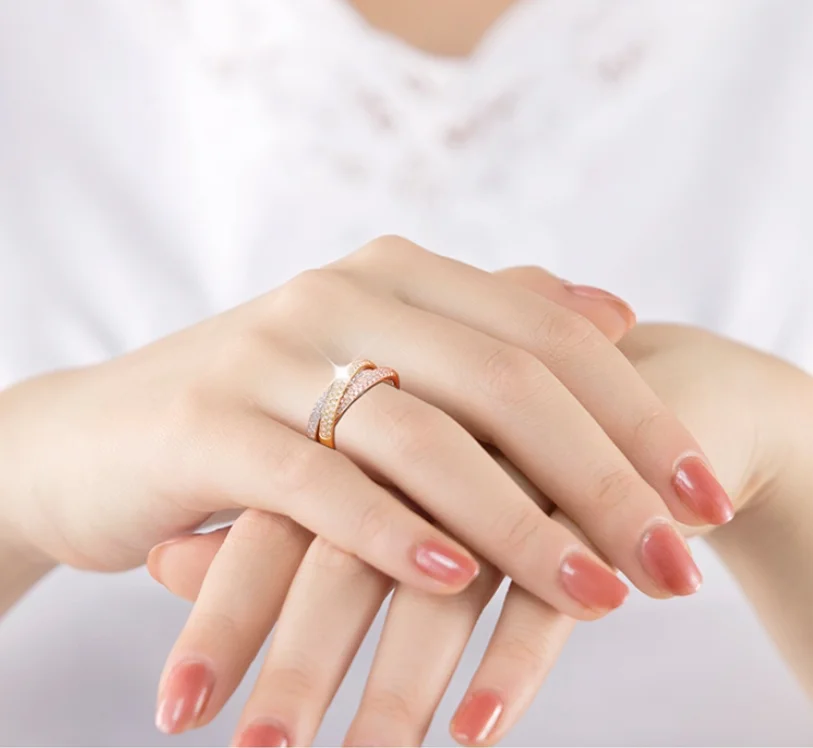 Rulalei Brand Gorgeous Three Color Wedding Rings Jewelry Sterling Sier Rose Gold White Pave Micro 5A Zircon CZ Dia Party Women Cross Band Ring Gift