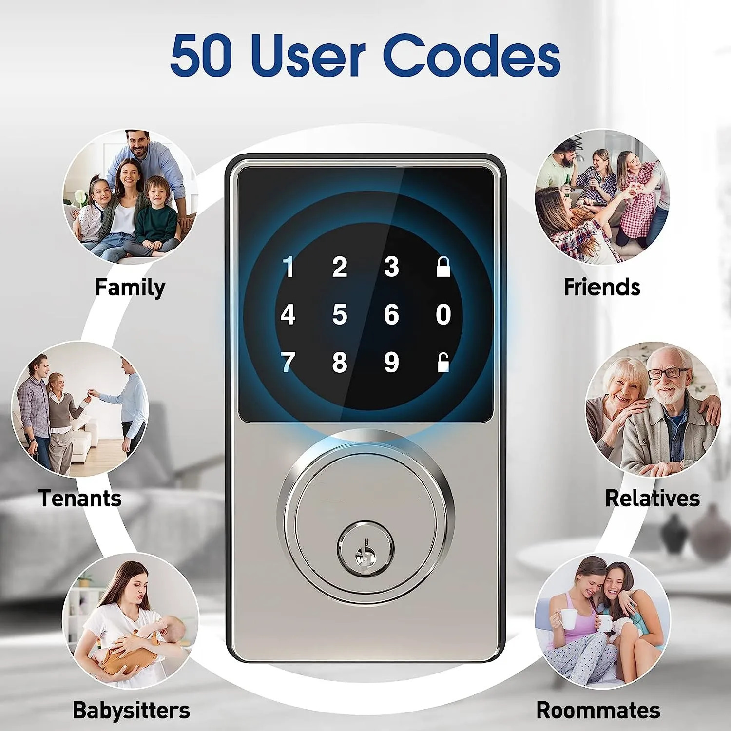 Smart Lock with password Keyless Entry Door Touchscreen Keypads Easy to Install App Unlock 50 User Codes 240603