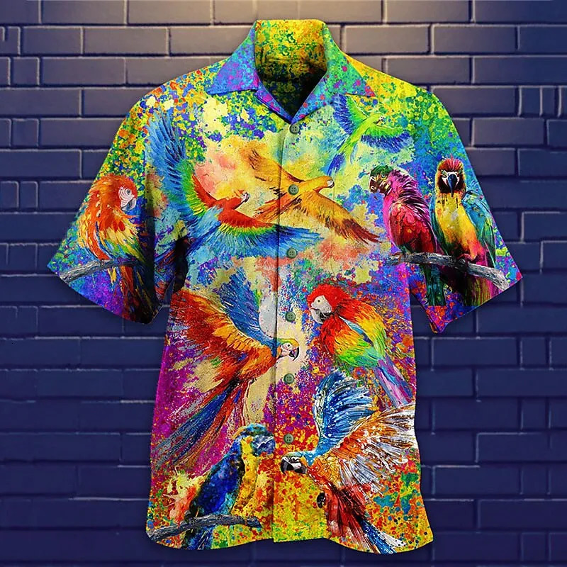 Summer Floral Parrot 3d Print Shirt Men Women Fashion Shirts SingleBreasted Short Sleeve Hawaiian Blouse Mens Clothing 240601Z