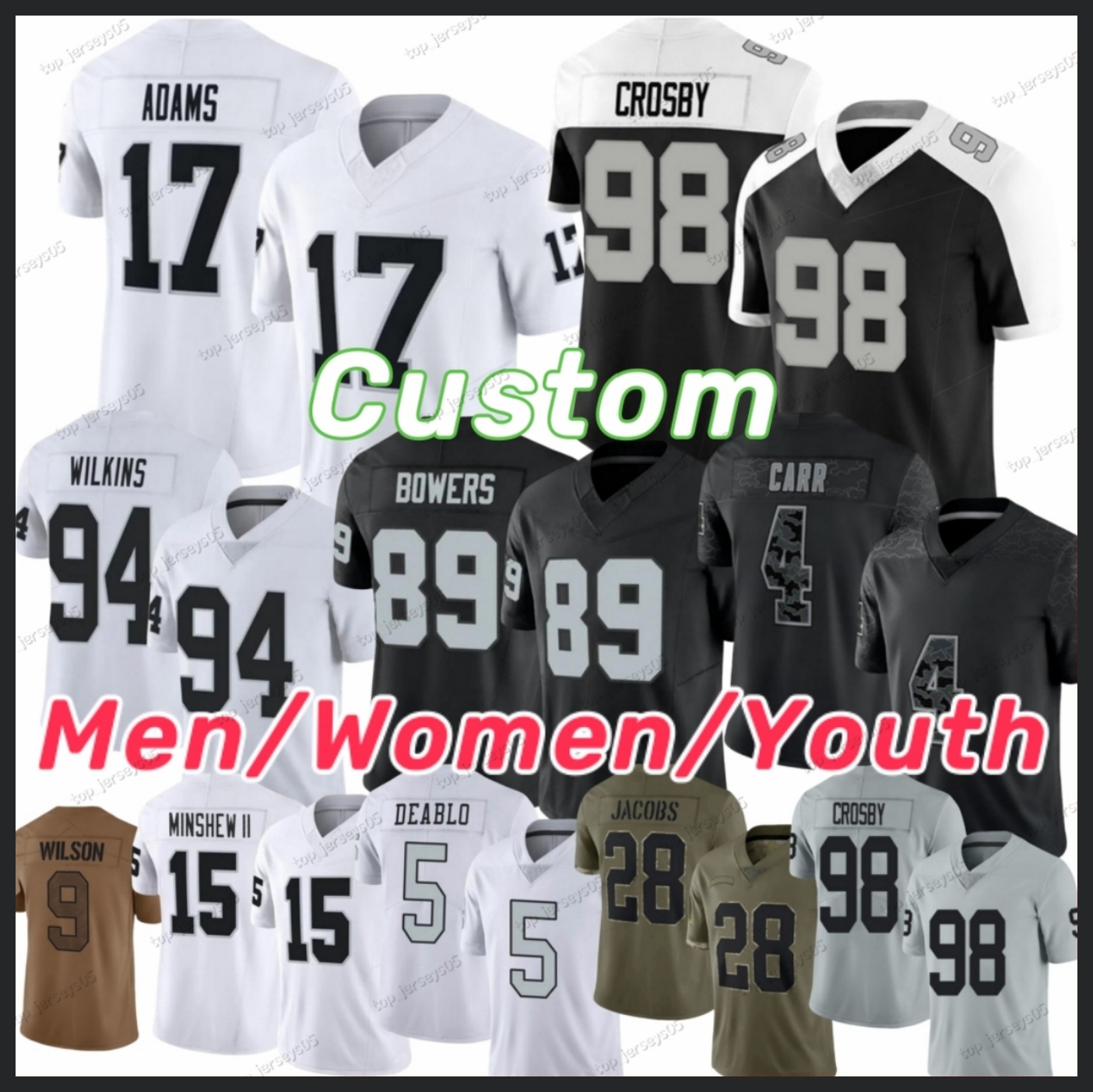89 Brock Bowers Football Jersey Maxx Crosby Davante Adams Aidan O'Connell Charles Woodson Robert Spillane Bo Jackson Jakobi Meyers Gardner Minshew II Michael Mayer