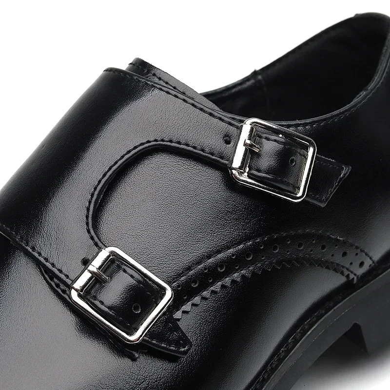 Mens British Business Dress Shoes Leather Formal Brogue Shoes Men Monks Shoes Double Buckle Oxfords Black Brown Wedding Shoes 240607