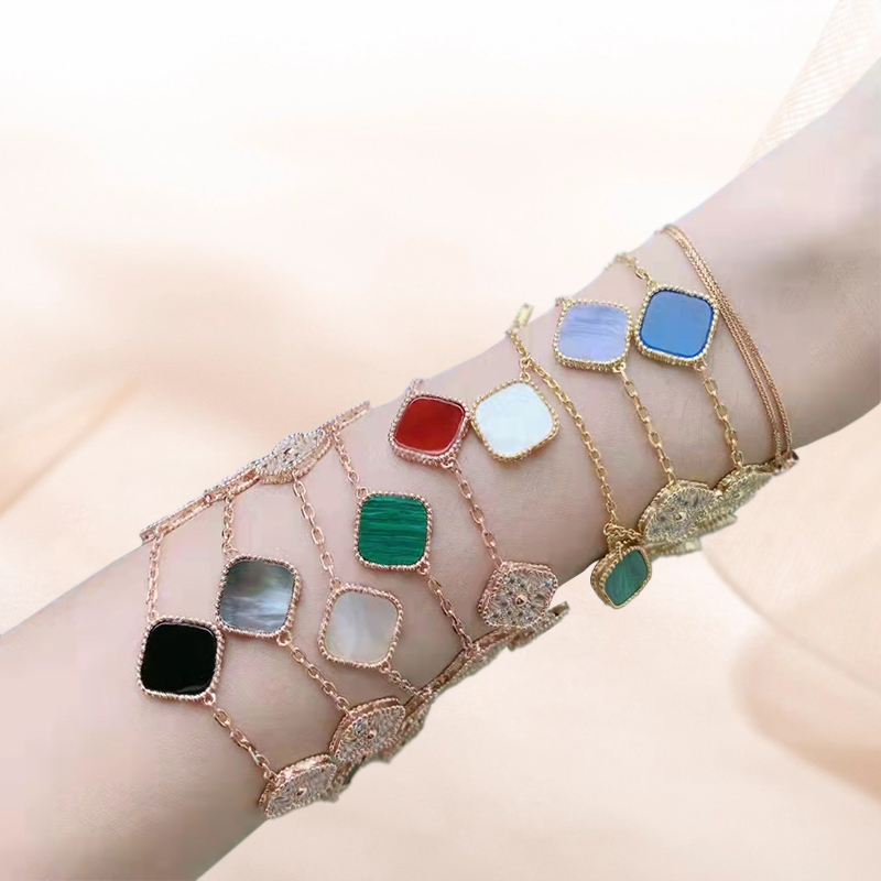 Designer Classic Lucky Clover Black Onyx Chain 18K White Gold Plated Fashion Bracelets Ladies and Girls Valentine's Day Mother's Day Jewelry Fade Free
