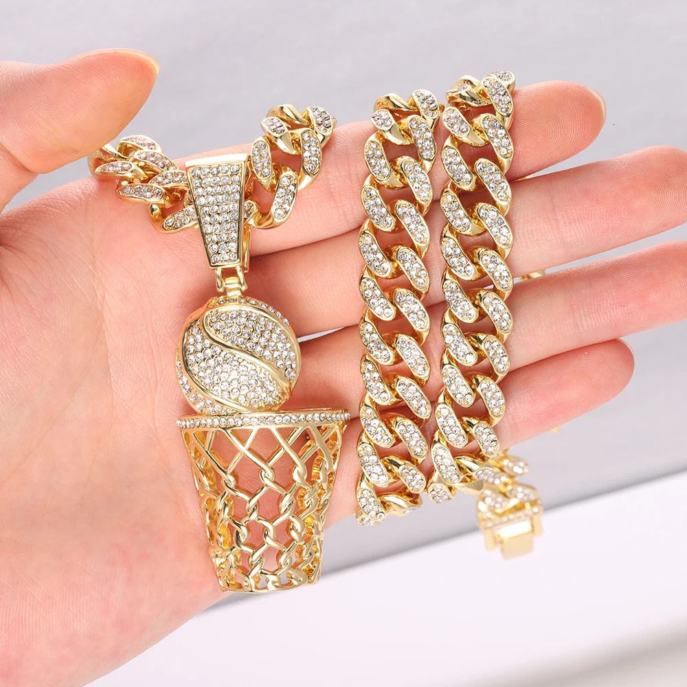 Fashion Hip Hop Cuban link Chain Pendant Necklace Basketball Frame Necklaces For Men Boy Long Chain Necklace Jewellery Gift 240531