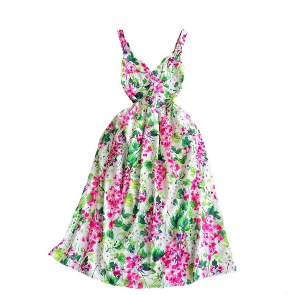 High end and socialite temperament strapless long dress with gentle style waist tightening and slimming effect A-line printed chiffon dress for summer