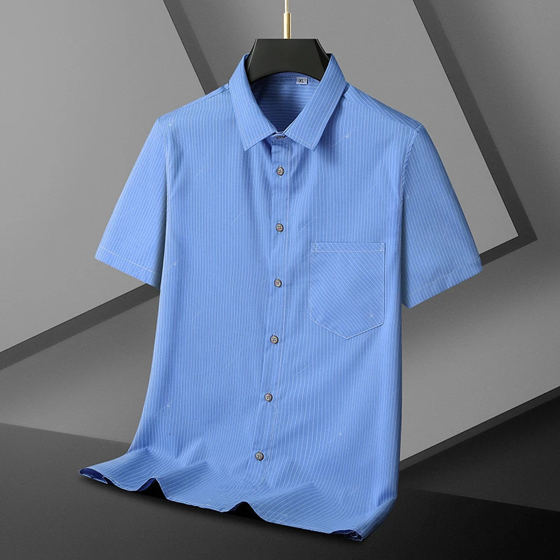 Size XL-8XL Summer Plus Size Mens Striped Short Sleeve Shirt Stretch Half Sleeve Business Daily Shirt8XL-fits 145kg 240530