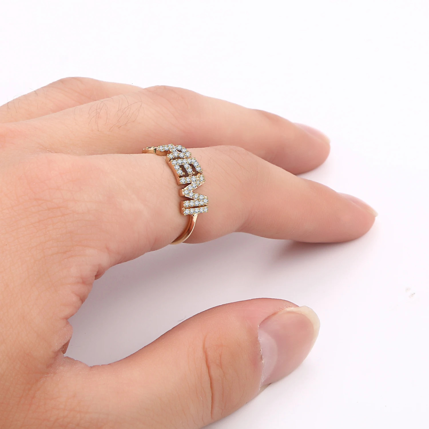 DOREMI Closed Ring Custom Name/Number Ring Iced Out Zircon Stone Letters Personalized Ring For Women Men Size 7-12 For Gifts 240530