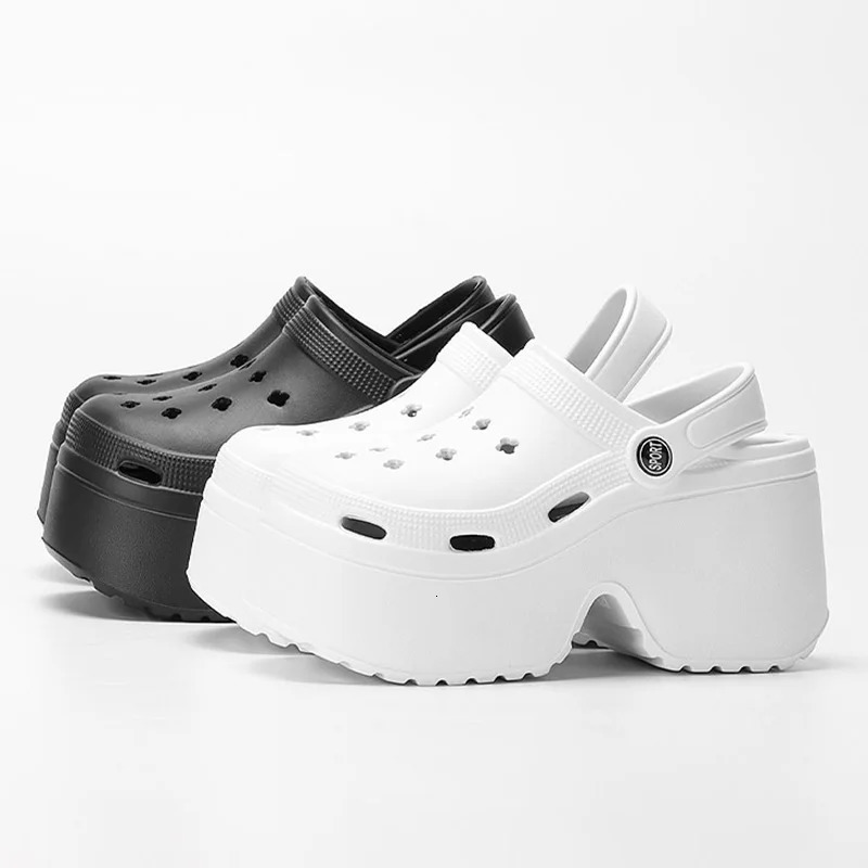 2024 Short and Fat Platform Sandals Summer Beach Thick Sole Sliding Womens Black and White Wedge High Heel Sandals Garden Shoes 240531