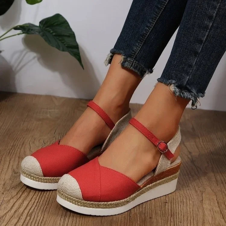 Women Closed Toe Wedge Sandals Women Summer Buckle Strap Gladiator Shoes Woman Fashion Espadrilles Platform Sandalias Mujer 240528