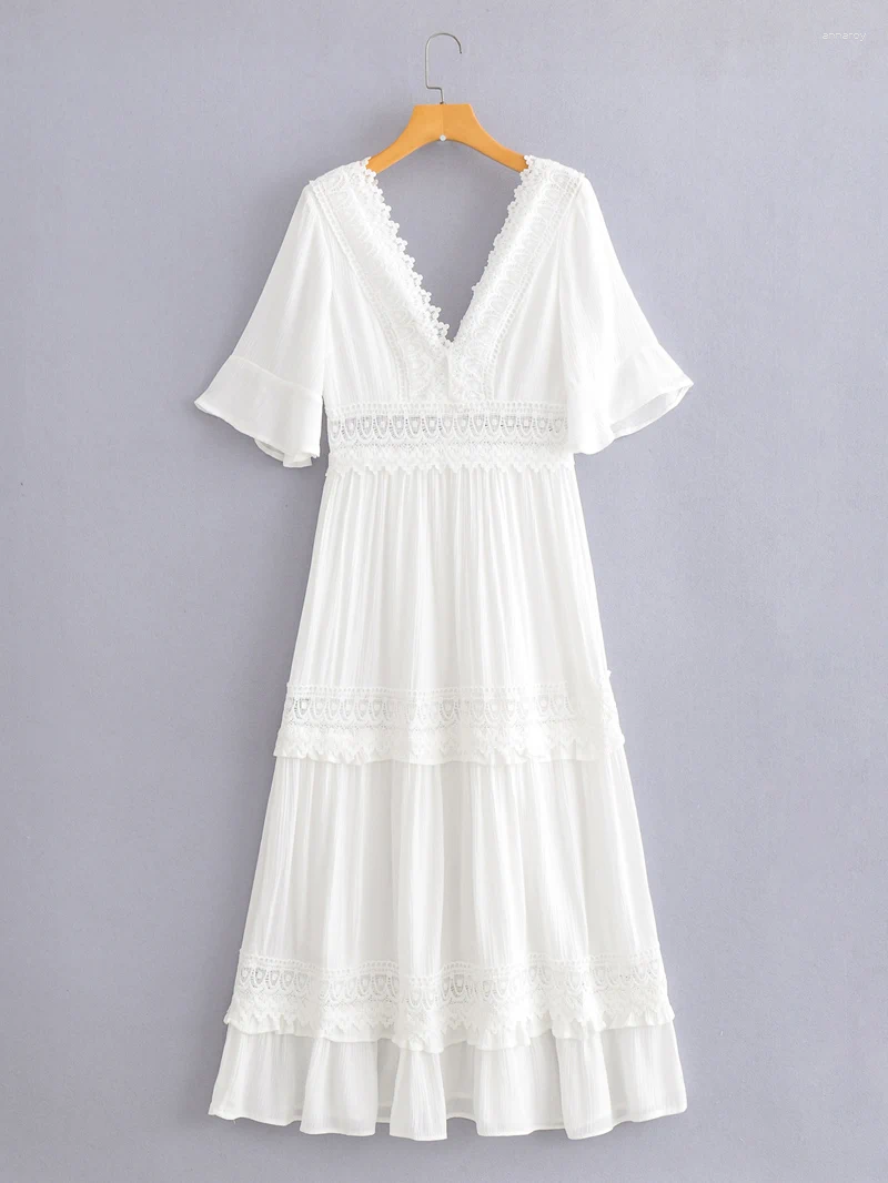 Casual Dresses Women Fashion Lace Backless Dress Stylish Ruffle Sleeve Vacation For Lades Female