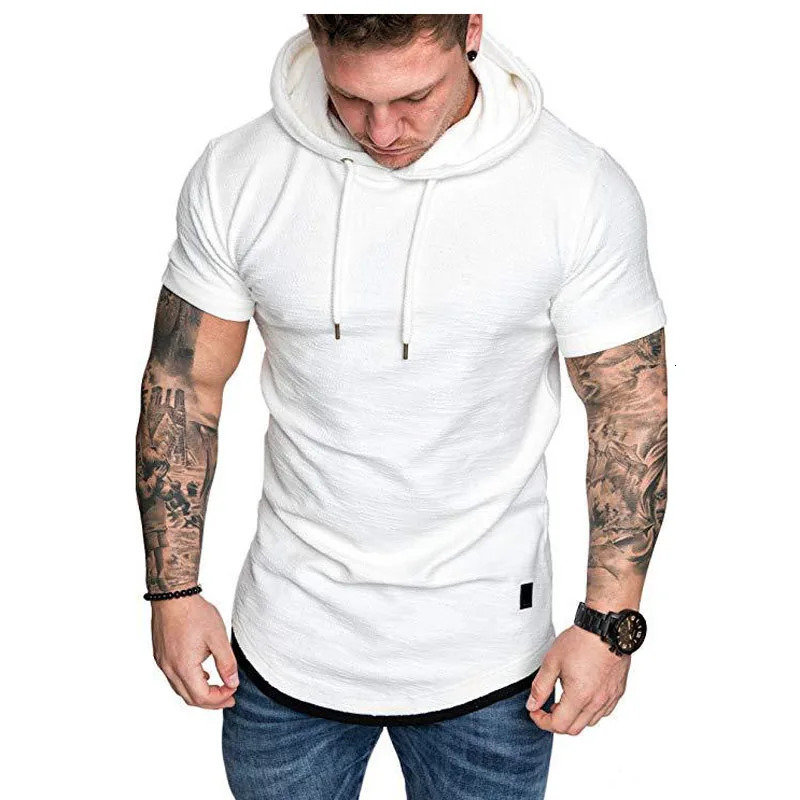 Summer Casual Sports T Shirt Hoodies Clothing for Men Mens Fashion Hooded Solid Color ShortSleeved Tshirt MY073 240601
