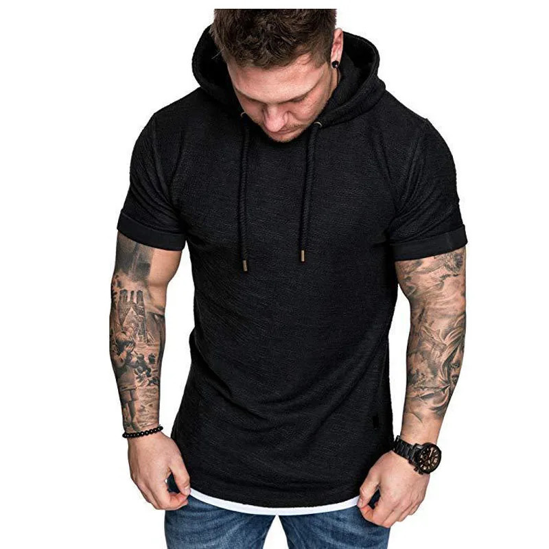 Summer Casual Sports T Shirt Hoodies Clothing for Men Mens Fashion Hooded Solid Color ShortSleeved Tshirt MY073 240601