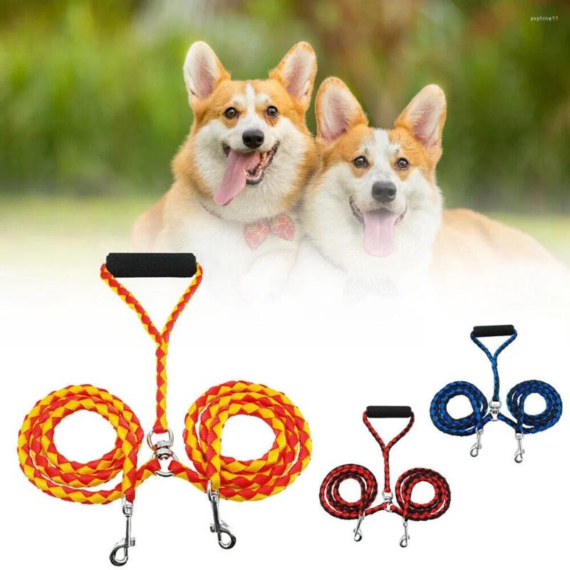 Update Dog Collars With Handle Double Twin Lead Safty Anti-Winding Leash Rope Walk Training Nylon Pet