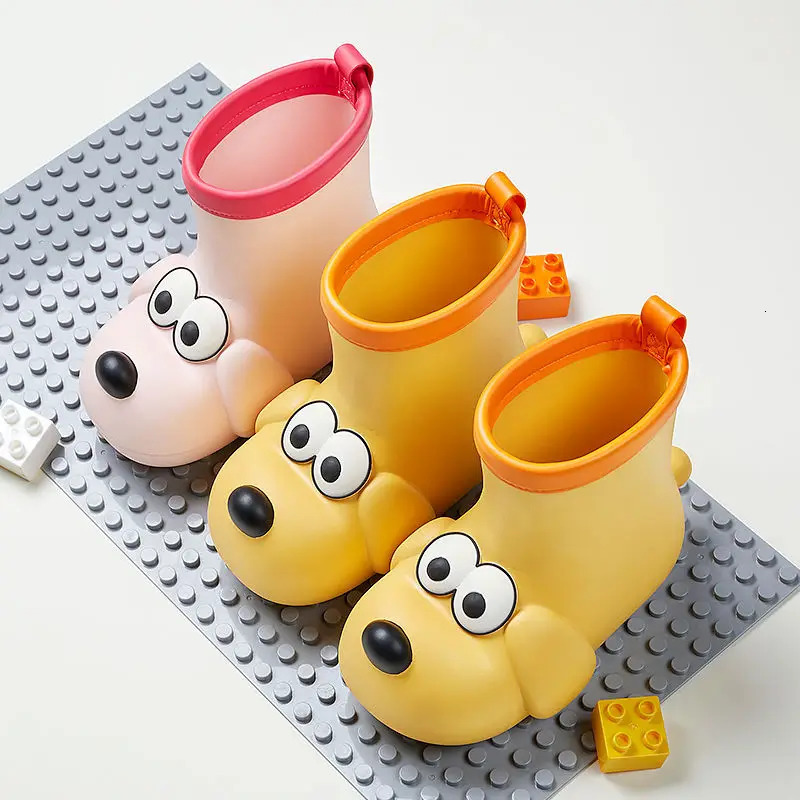 Childrens Fashion Rain Boots Boy Cartoon Dog Nonslip Waterproof Baby Girls Water Shoes Outdoor Midcalf 240603