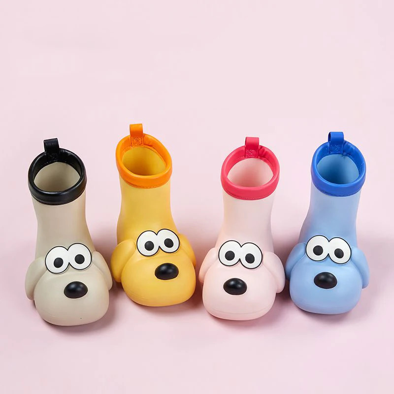 Childrens Fashion Rain Boots Boy Cartoon Dog Nonslip Waterproof Baby Girls Water Shoes Outdoor Midcalf 240603