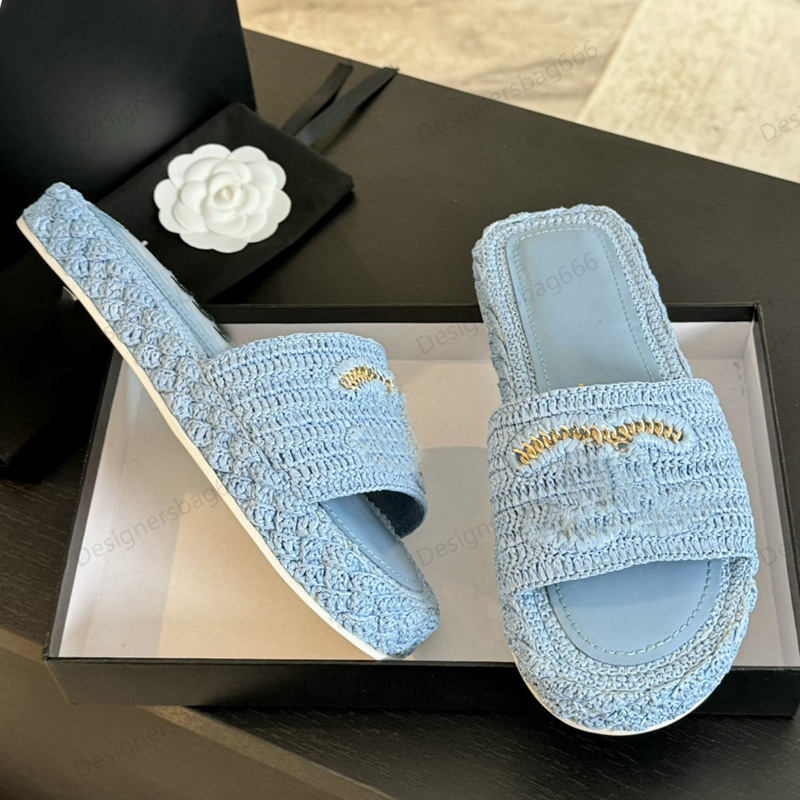 Beach Raffia Flip Flops Designer Straw Thongs Womens Platforms Heel sheepskin slingbacks sandal Leather Slip On Vintage Bowkno Slipper Bohemian Casual Slides