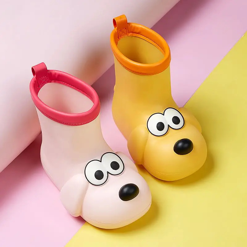 Childrens Fashion Rain Boots Boy Cartoon Dog Nonslip Waterproof Baby Girls Water Shoes Outdoor Midcalf 240603