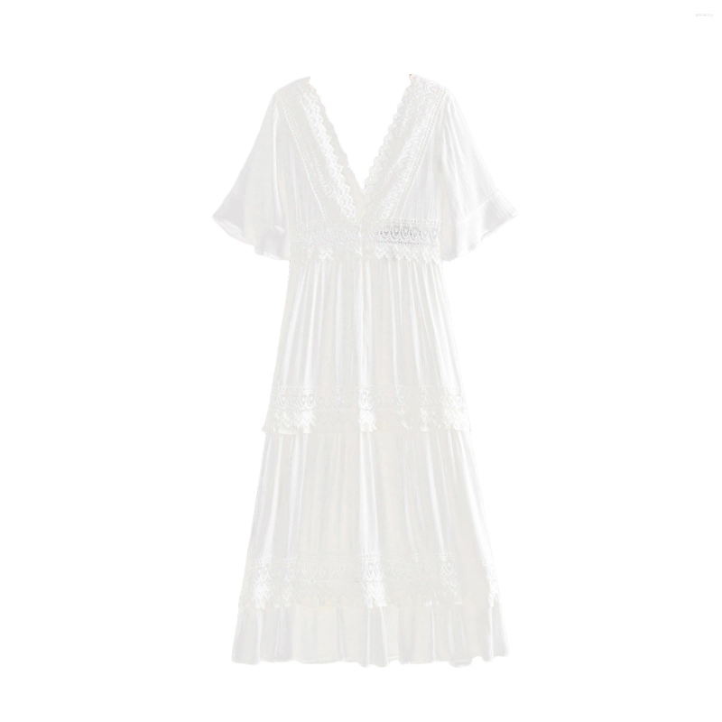 Casual Dresses Women Fashion Lace Backless Dress Stylish Ruffle Sleeve Vacation For Lades Female
