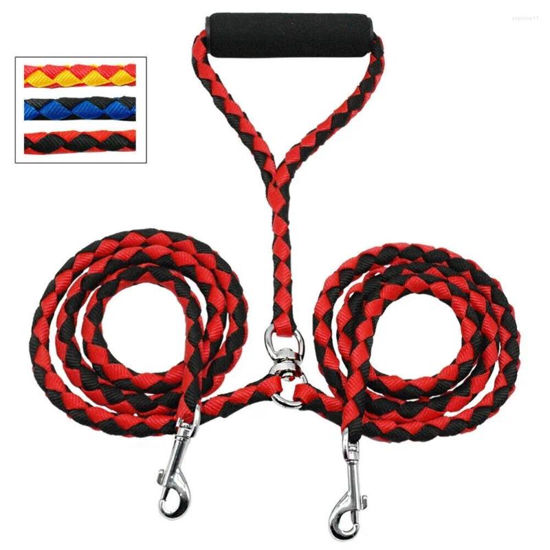 Update Dog Collars With Handle Double Twin Lead Safty Anti-Winding Leash Rope Walk Training Nylon Pet