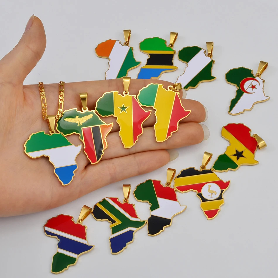 Anniyo 3.8CM Hip-hop Africa Map Pendant Necklace Jewelry Ghana Nigeria Congo Sudan Somalia Uganda Zimbabwe Zambia Liberia#207921 240601