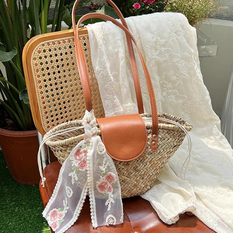 2025 NEW Evening Bags Women Straw Woven Summer Beach Large Capacity Weaving Shoulder With Ribbon Clutch For Outdoor Travel zhanyishengli