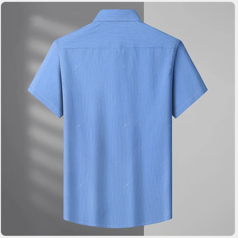 Size XL-8XL Summer Plus Size Mens Striped Short Sleeve Shirt Stretch Half Sleeve Business Daily Shirt8XL-fits 145kg 240530