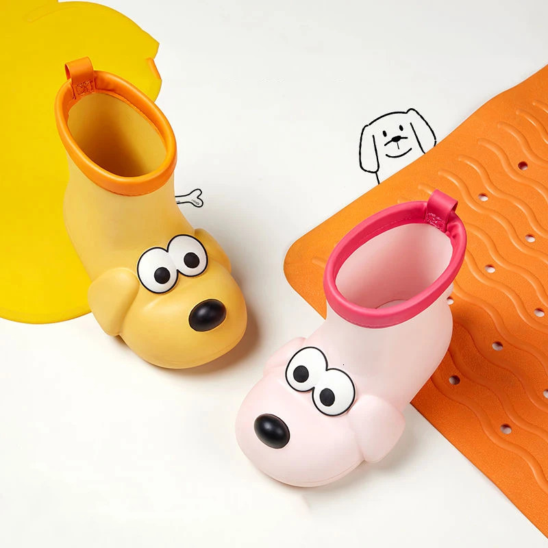 Childrens Fashion Rain Boots Boy Cartoon Dog Nonslip Waterproof Baby Girls Water Shoes Outdoor Midcalf 240603