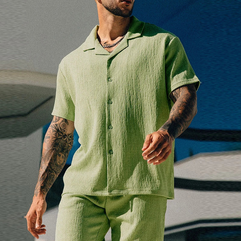 Leisure Mens Two Piece Set Short Sleeve Lapel Button Shirts And Shorts Beach Style Suits Men Summer Fashion Clothing Streetwear 240530