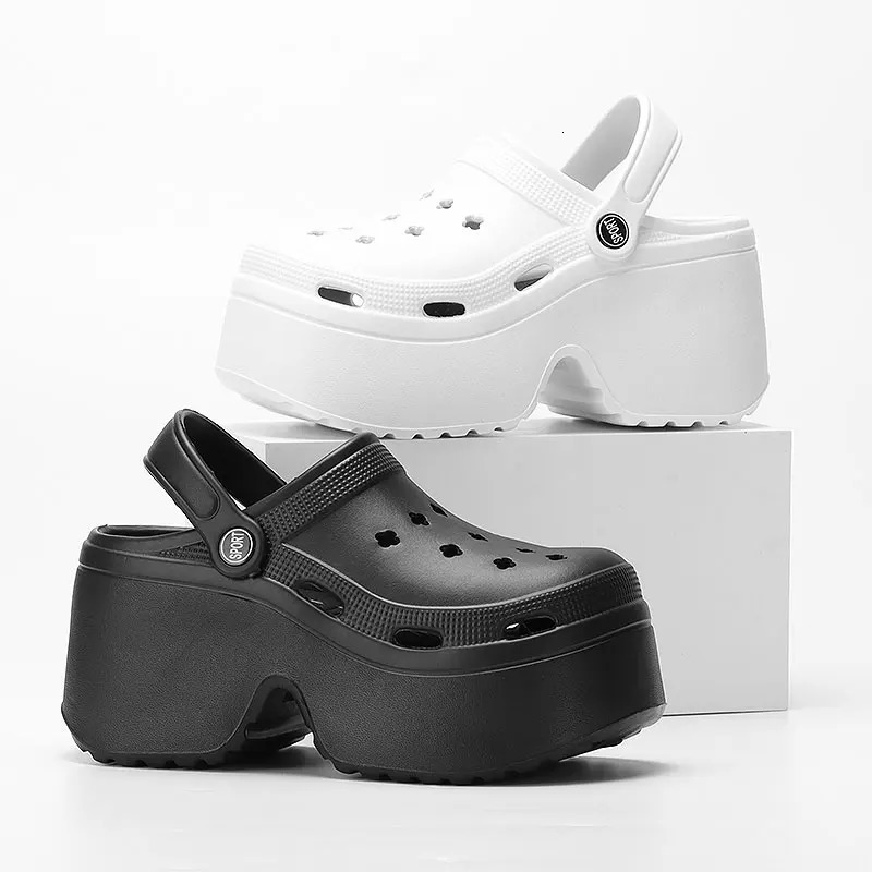 2024 Short and Fat Platform Sandals Summer Beach Thick Sole Sliding Womens Black and White Wedge High Heel Sandals Garden Shoes 240531