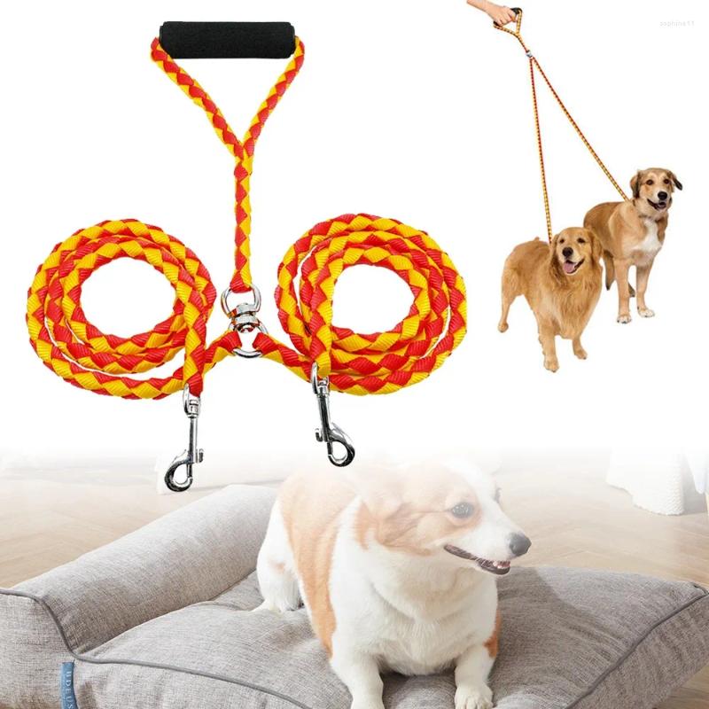 Update Dog Collars With Handle Double Twin Lead Safty Anti-Winding Leash Rope Walk Training Nylon Pet